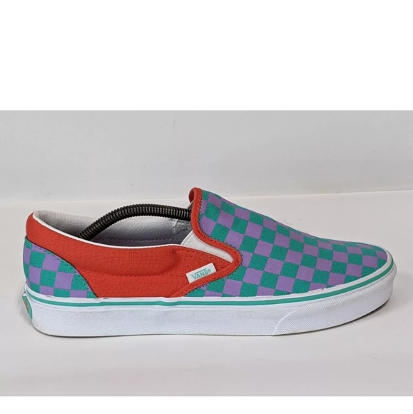 Vans Off The Wall Purple & Green  Checkered Slip On Shoes M 9 / W 10.5 500714 - Picture 8 of 10